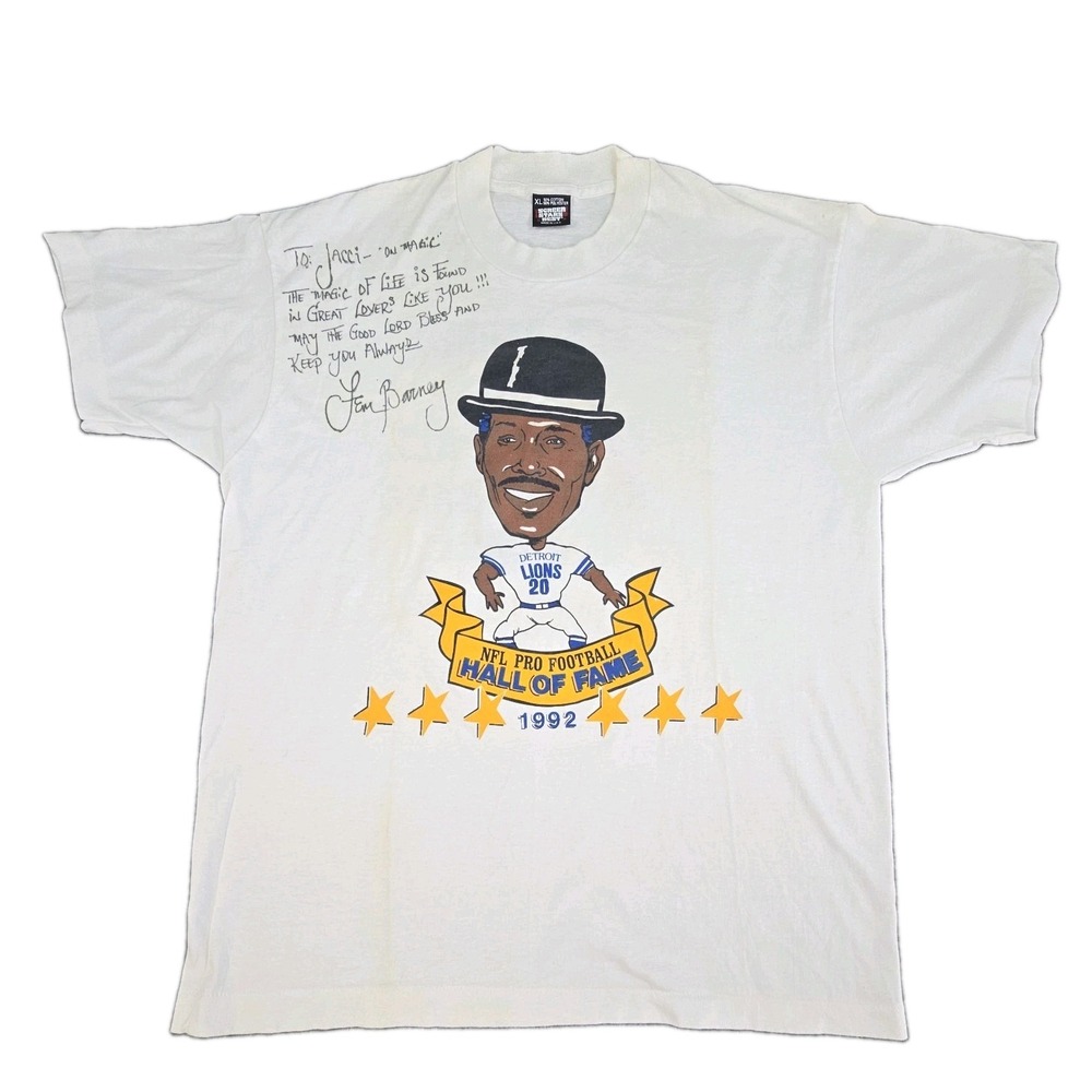 Vintage Lem Barney Detroit Lions HOF Signed T Shirt Autograph 1992 XL